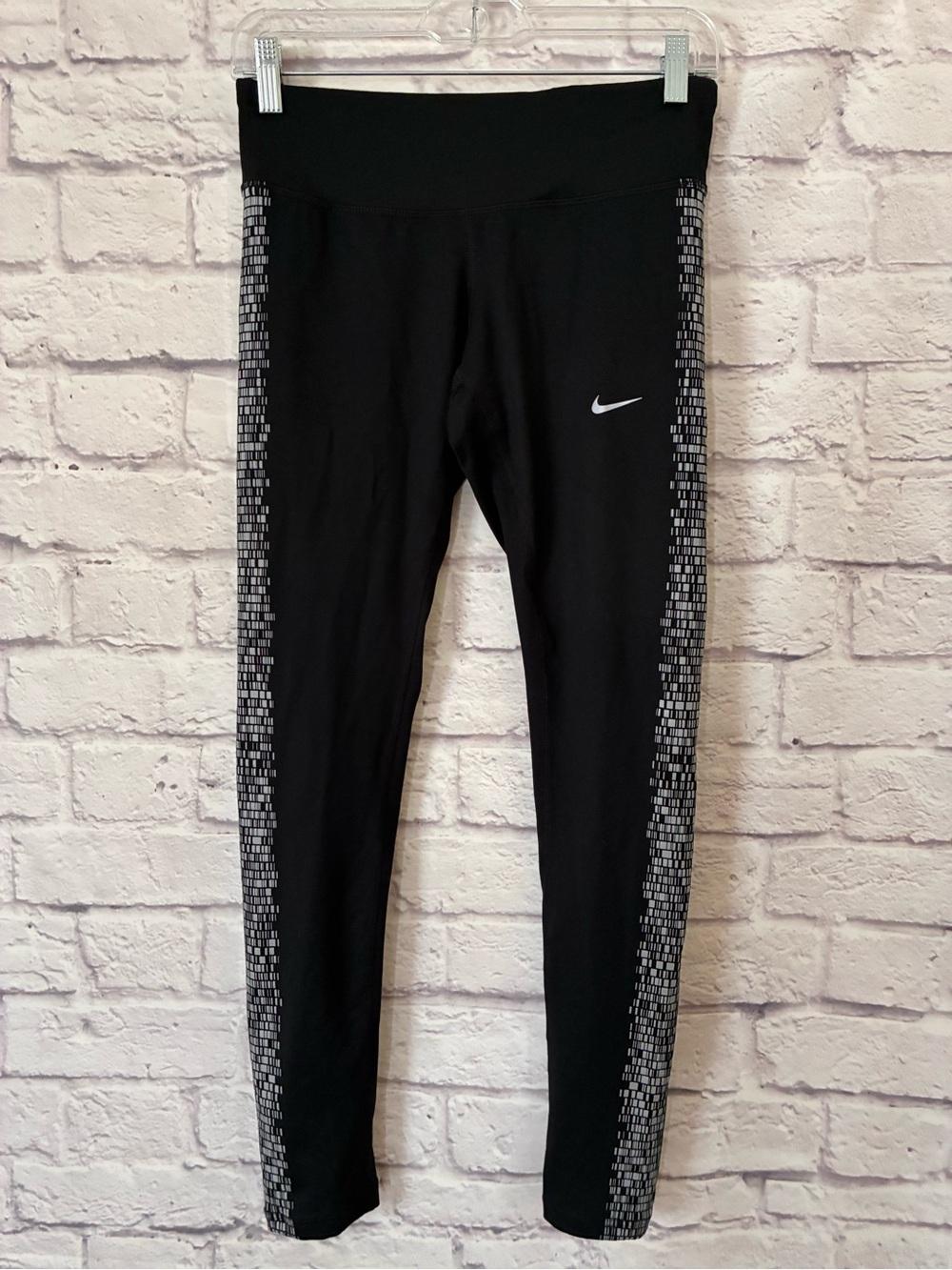 Nike Dri-FIT Women's Running Leggings Black/Gray Geometric Zipper Pocket Small